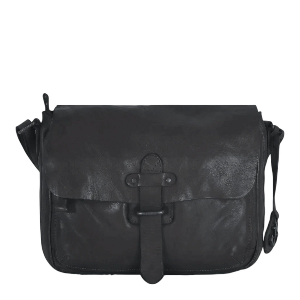 Lieblingstasche Laurel black leather messenger bag with a flap closure and adjustable shoulder strap
