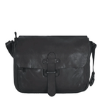Lieblingstasche Laurel black leather messenger bag with a flap closure and adjustable shoulder strap