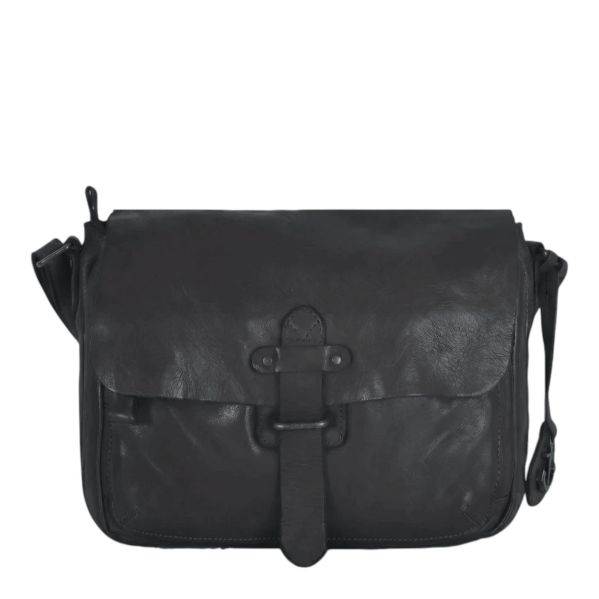 Lieblingstasche Laurel black leather messenger bag with a flap closure and adjustable shoulder strap