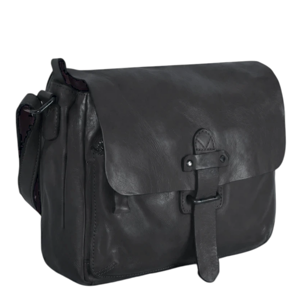 Lieblingstasche Laurel black leather messenger bag with a flap closure and buckle detail