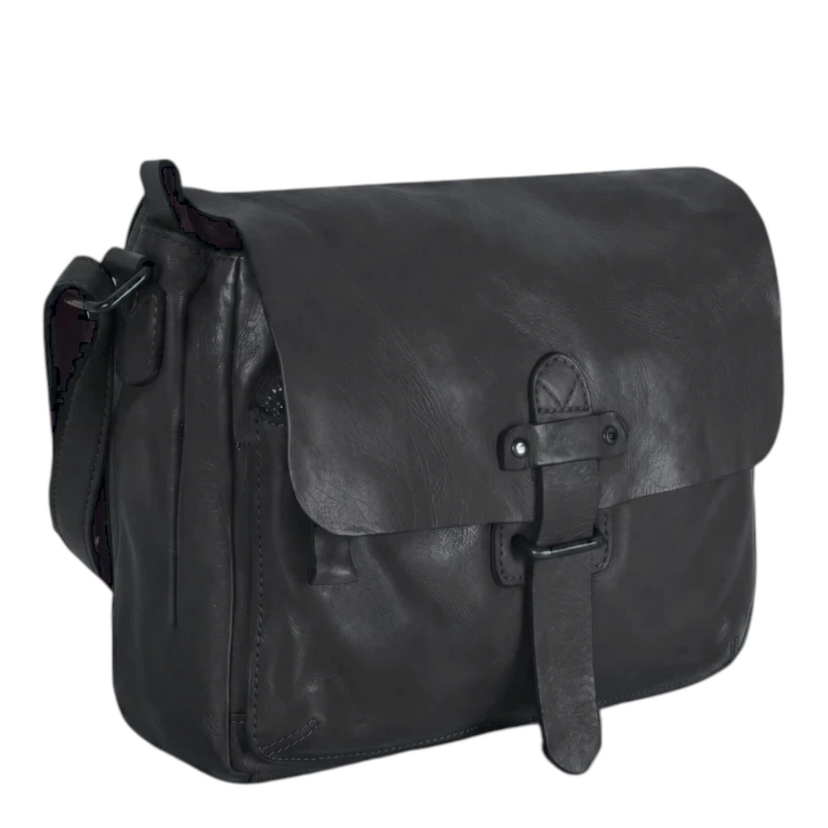 Lieblingstasche Laurel black leather messenger bag with a flap closure and buckle detail