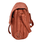 Lieblingstasche Laurel shoulder bag in rust orange leather with a side view showing the anchor logo detail