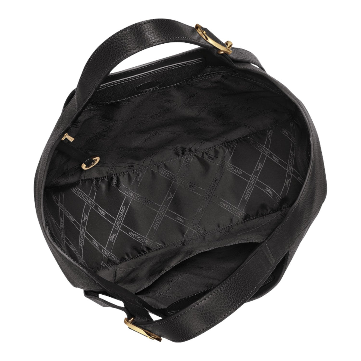 Lieblingstasche Le Foulonné XL shoulder bag interior view featuring black grained leather and branded lining