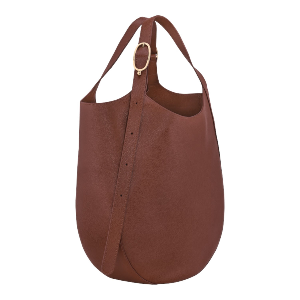 Lieblingstasche Le Foulonné XL brown grained leather hobo shoulder bag with gold buckle detail