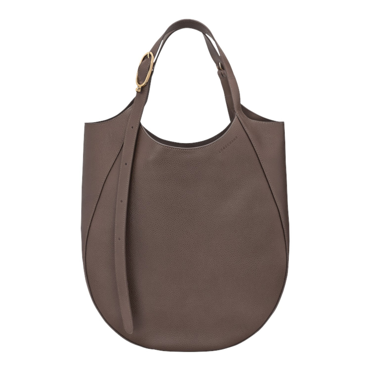 Lieblingstasche Le Foulonné XL shoulder bag in taupe grained leather with a gold-tone buckle strap