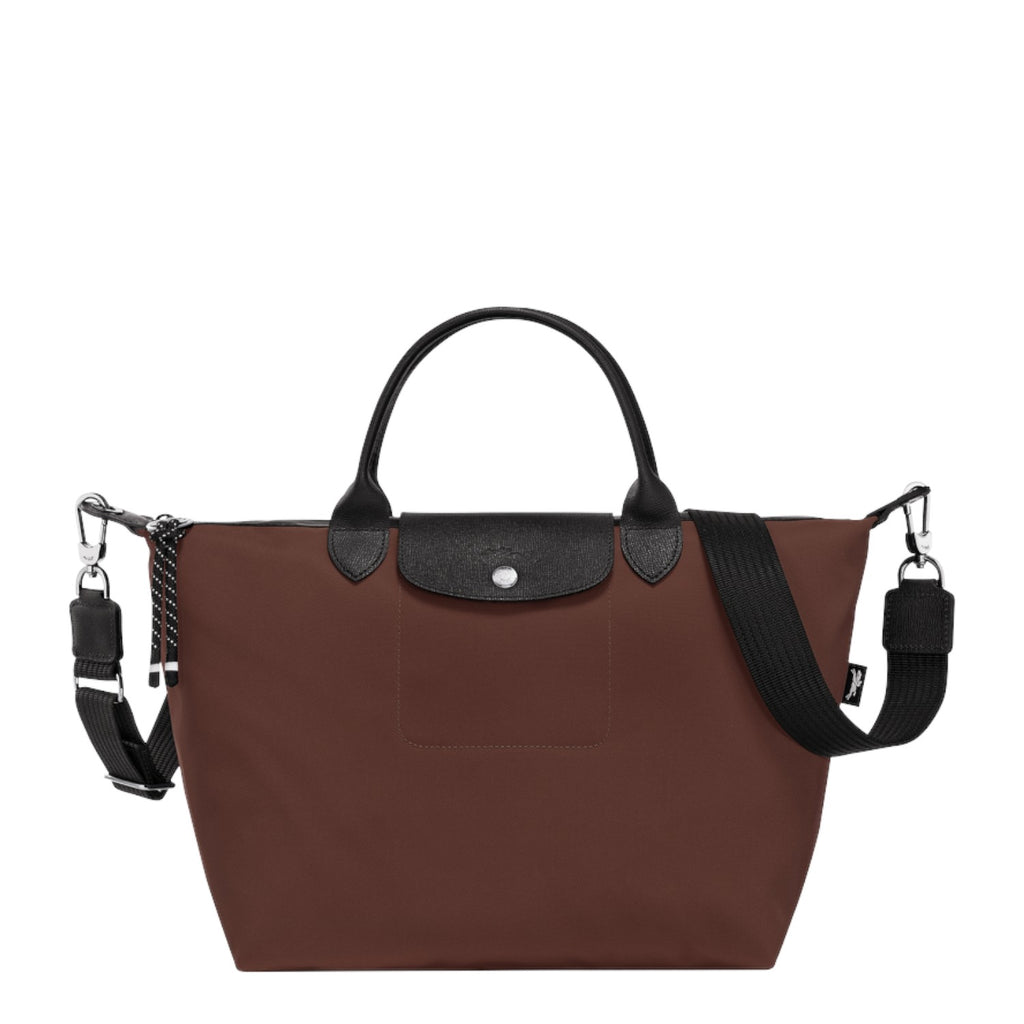 Lieblingstasche Le Pliage Energy M brown recycled nylon handbag with black leather trim and rope detail