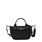Lieblingstasche Le Pliage Energy XS black recycled nylon handbag with rope detail and silver snap closure.