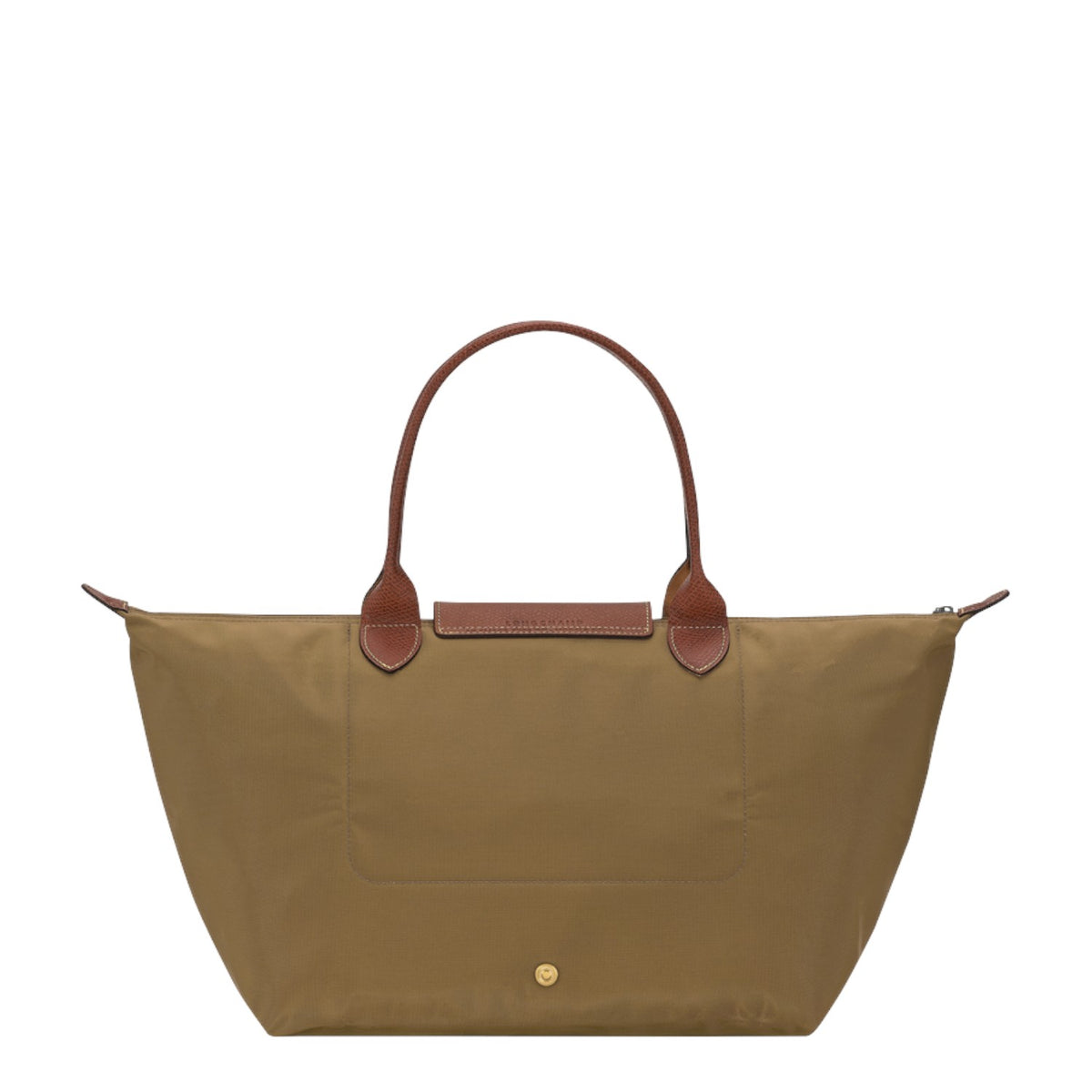 Lieblingstasche Le Pliage large tote bag in khaki nylon with brown leather handles and gold snap button closure