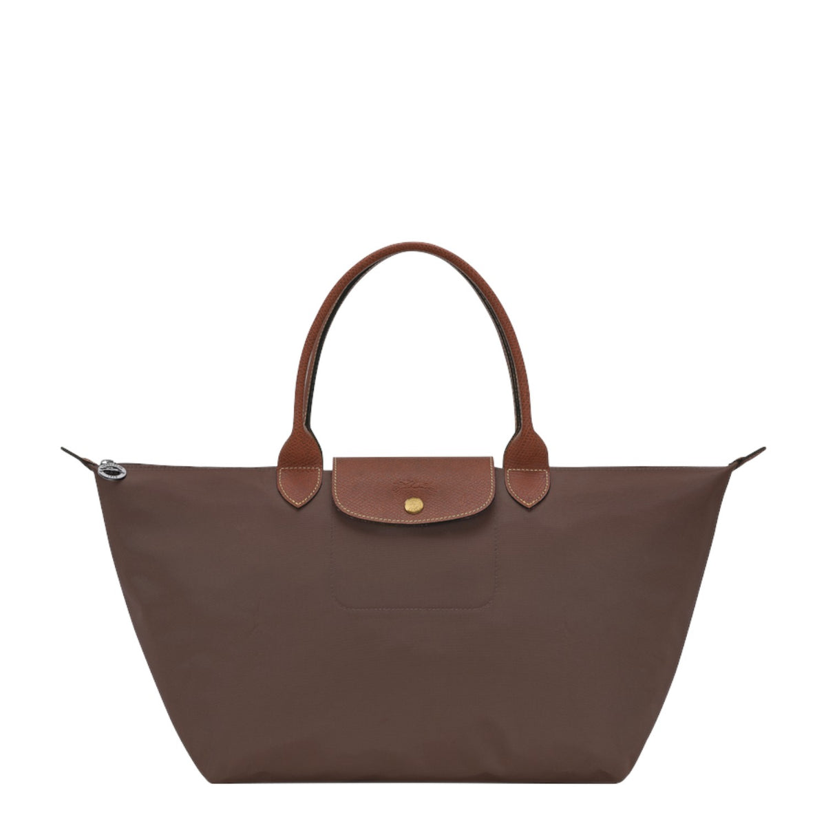 Lieblingstasche Le Pliage large brown nylon handbag with leather handles and flap closure