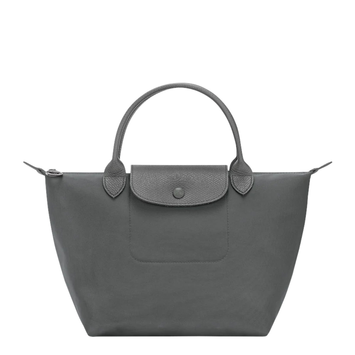 Lieblingstasche Le Pliage One handbag in grey leather with a textured flap and button closure.