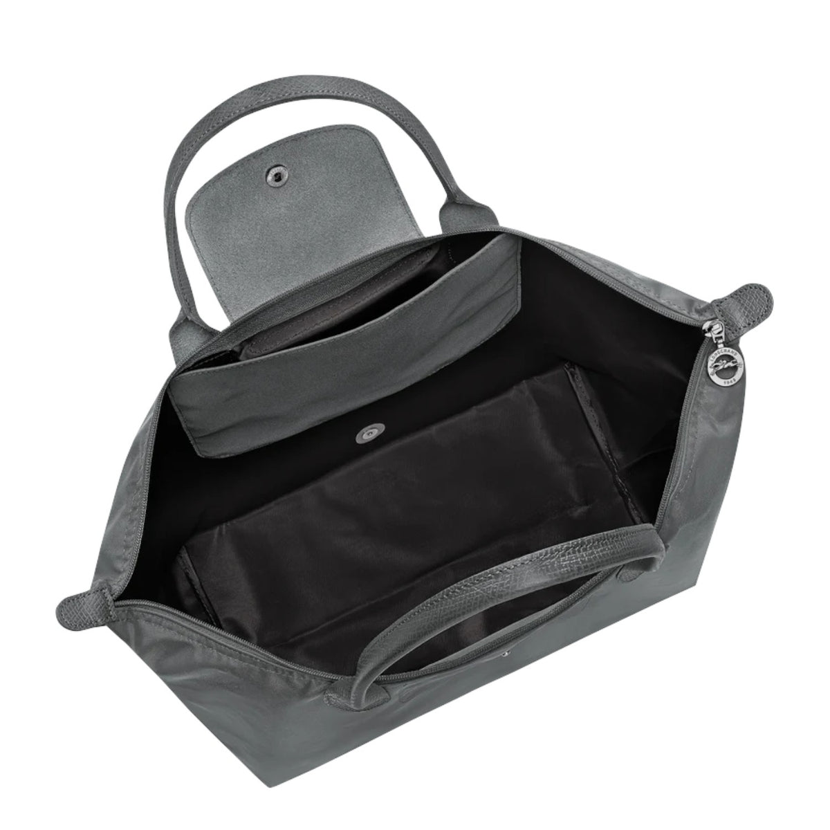 Lieblingstasche Le Pliage One Handtasche L, grey nylon tote bag with leather trim and interior pockets.