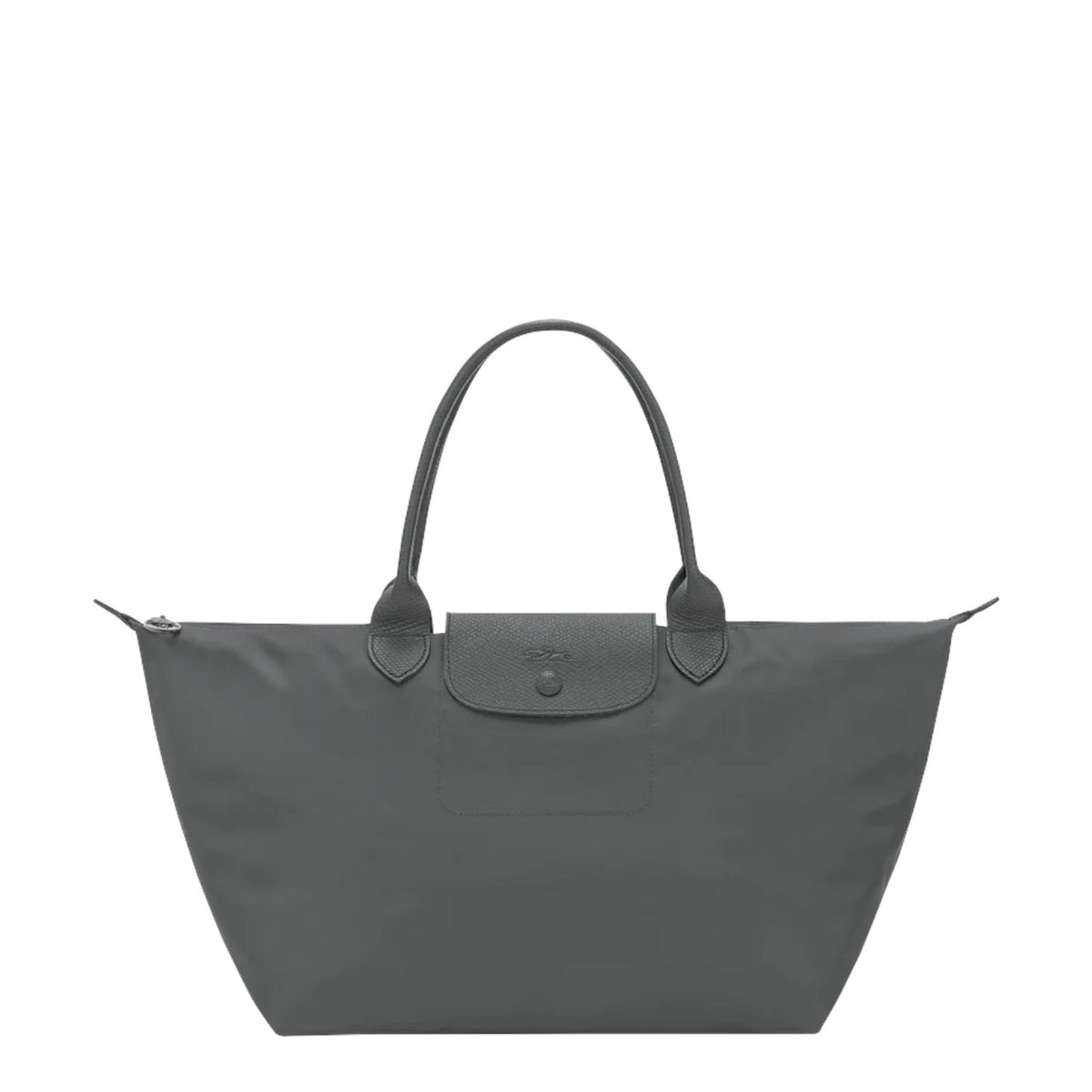 Lieblingstasche Le Pliage One L grey nylon tote bag with leather trim and snap closure.