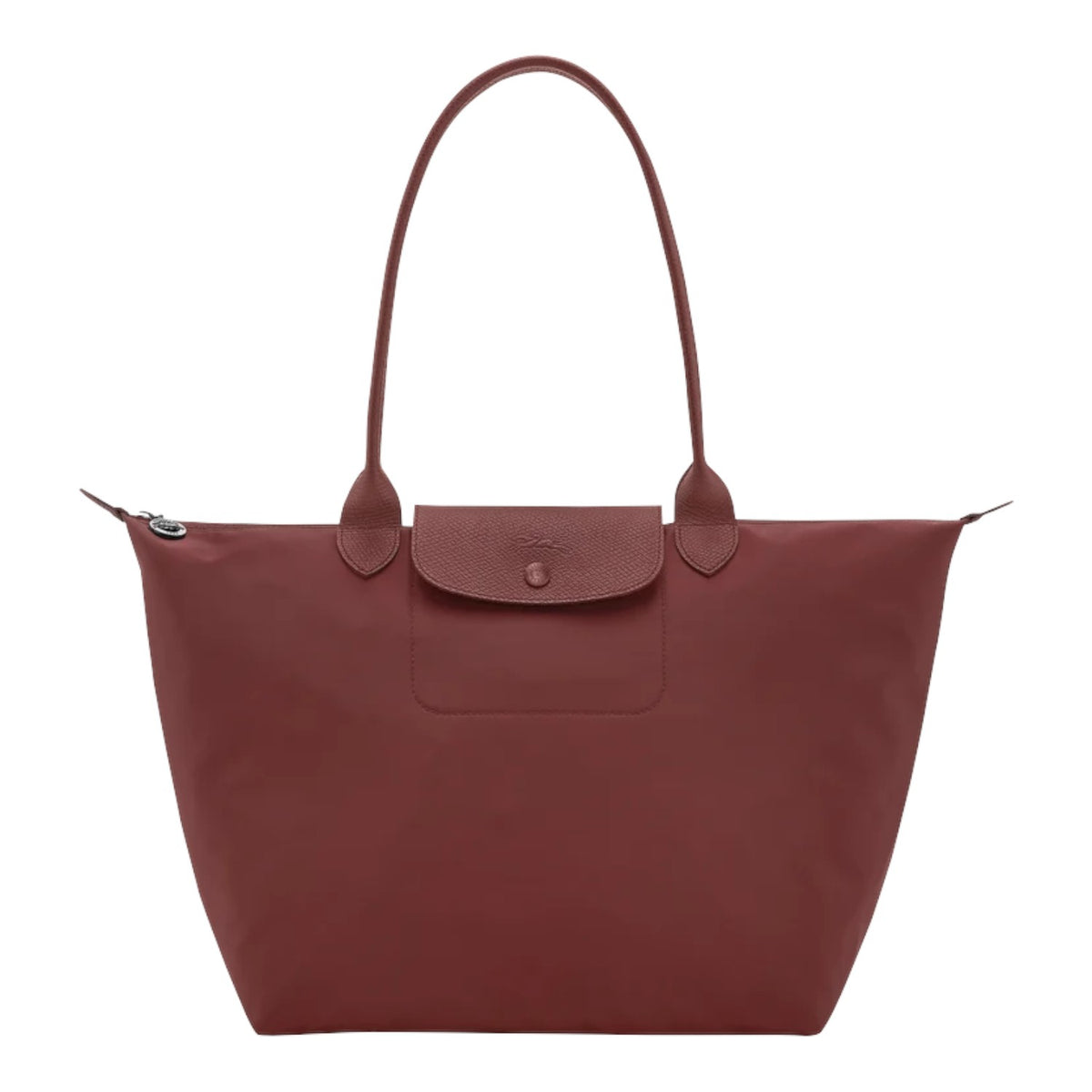 Lieblingstasche Le Pliage One L shoulder bag in dusty rose nylon with leather trim and snap closure.