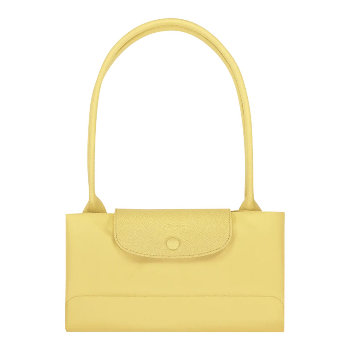 Lieblingstasche Le Pliage One L shoulder bag in pale yellow leather with a single top handle and a flap closure.