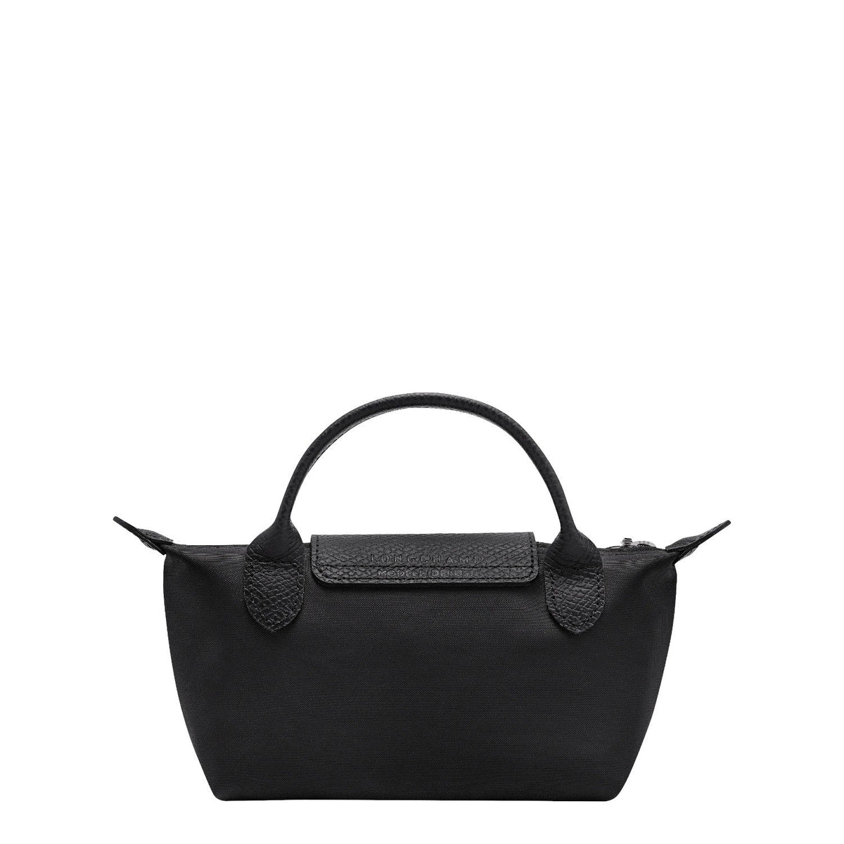 Lieblingstasche Le Pliage One Pochette black nylon handbag with leather trim and top handle.