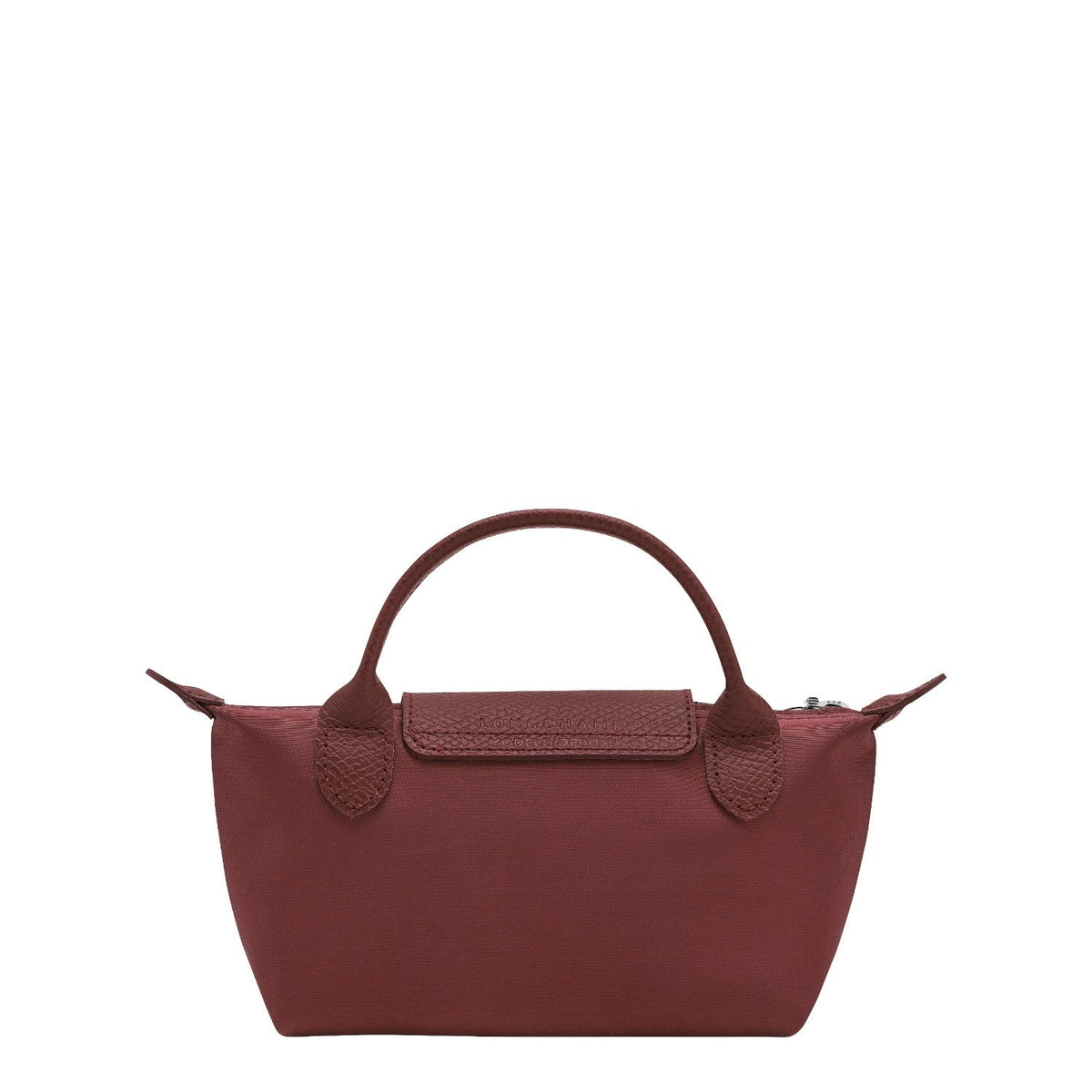 Lieblingstasche Le Pliage One Pochette in burgundy nylon with leather trim and handles.