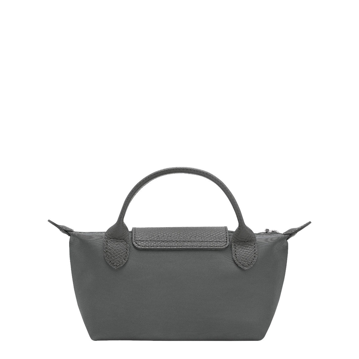 Lieblingstasche Le Pliage One Pochette in grey nylon with textured leather trim and handles.