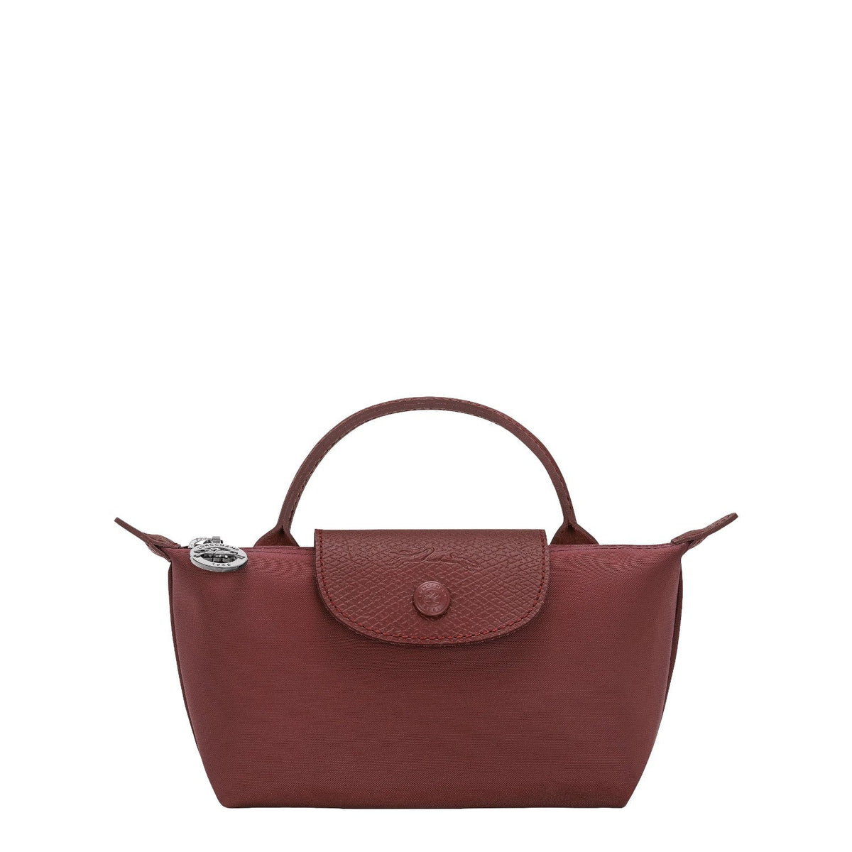 Lieblingstasche Le Pliage One Pochette in deep red nylon with leather trim and snap closure.