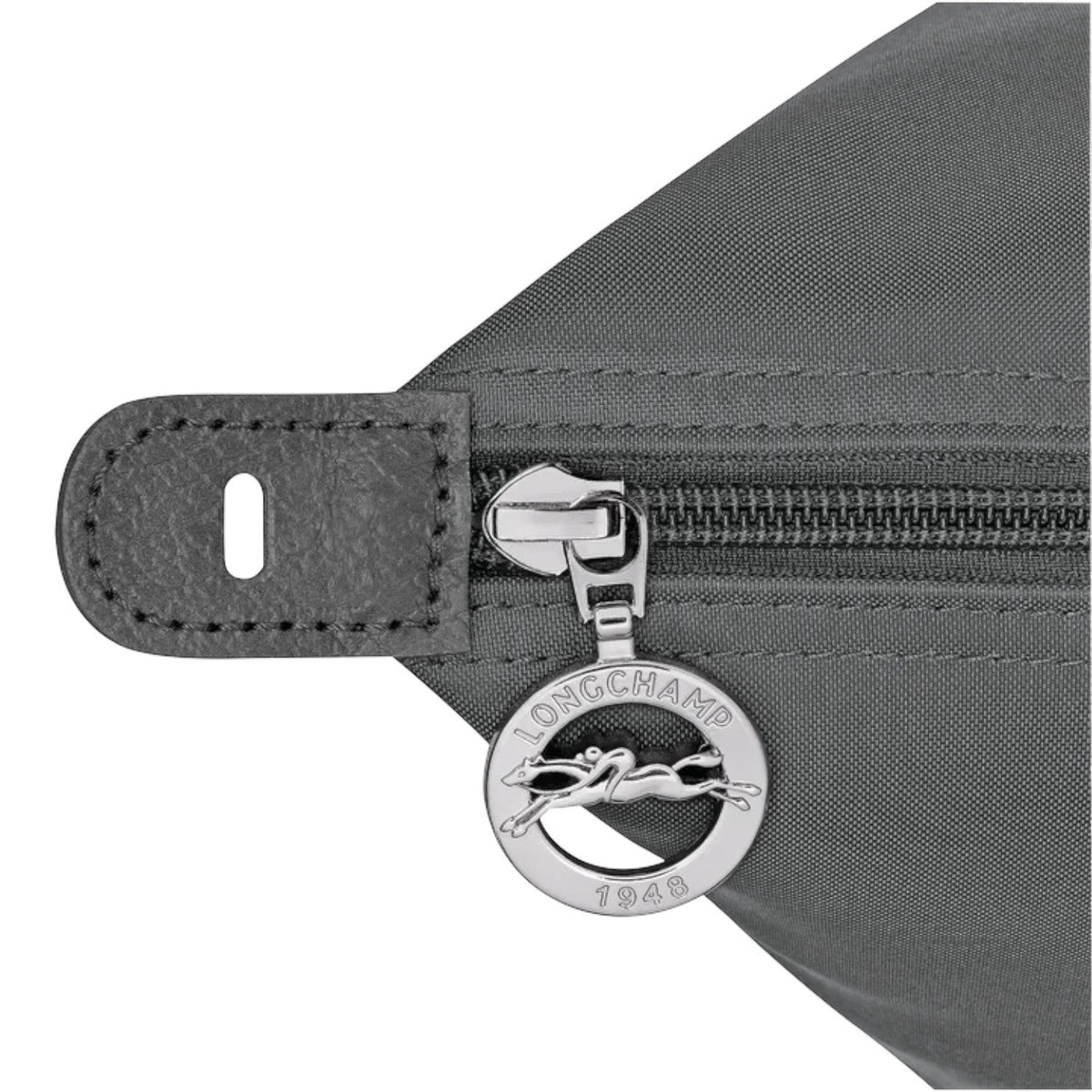 Lieblingstasche Le Pliage One Reisetasche L travel bag in grey nylon with leather trim and silver hardware.