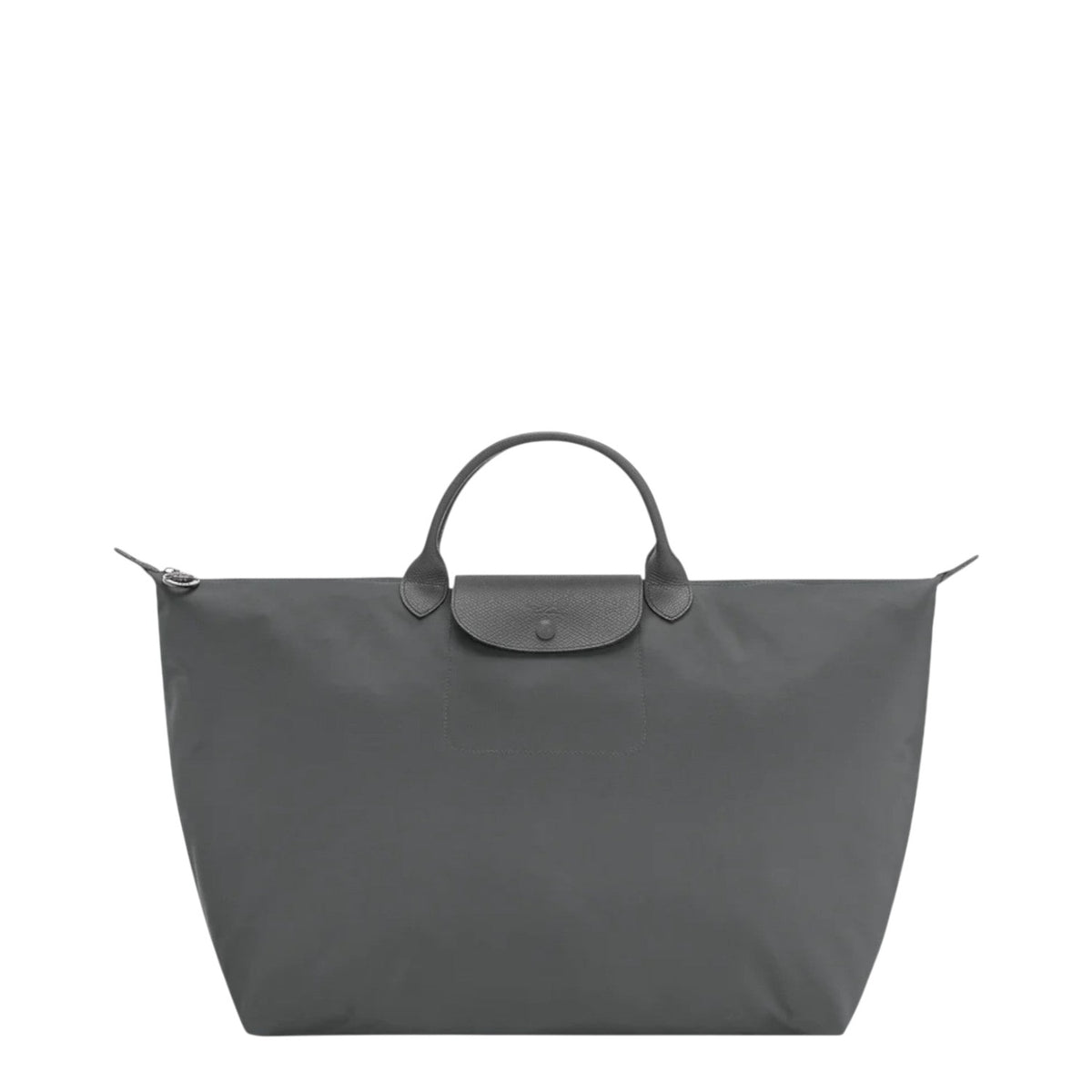 Lieblingstasche Le Pliage One Reisetasche L travel bag in grey nylon with leather trim and snap closure.