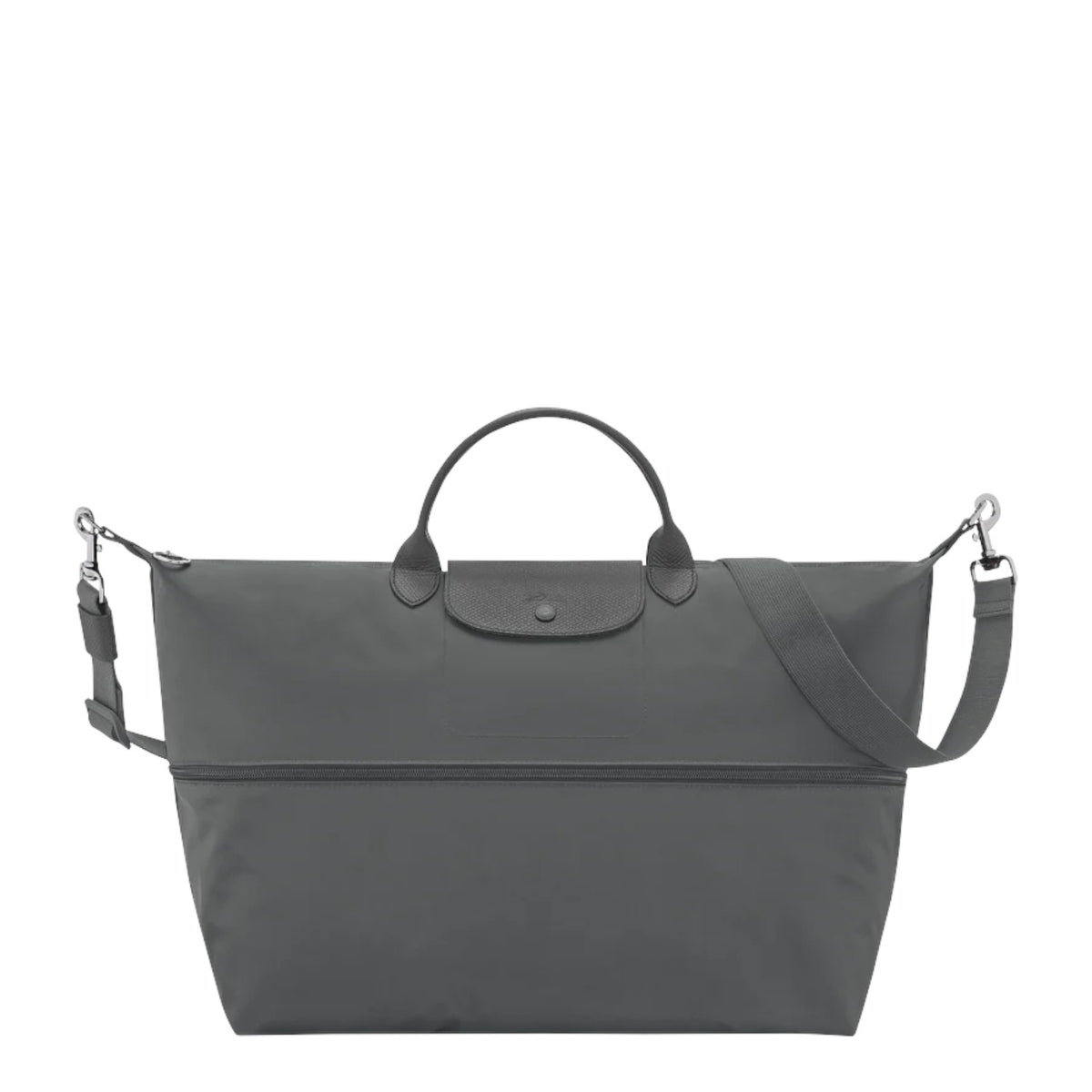 Lieblingstasche Le Pliage One travel bag in dark grey nylon with leather trim and adjustable strap.