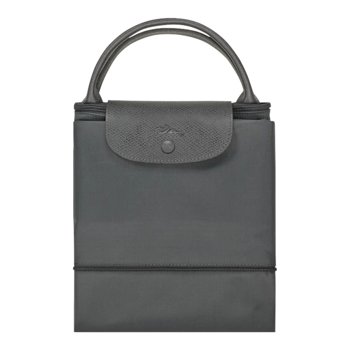 Lieblingstasche Le Pliage One travel bag in grey nylon with leather trim and snap closure.