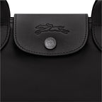 Lieblingstasche Le Pliage Xtra S black leather shoulder bag with embossed horse logo and snap closure.