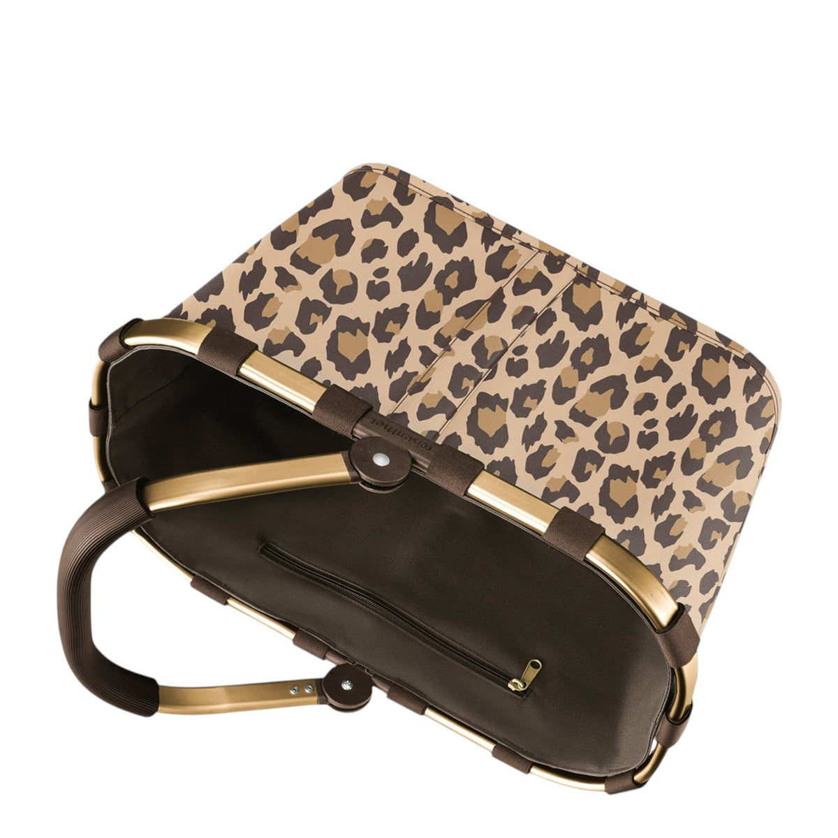 Lieblingstasche Carrybag shopping basket in leopard print with gold-tone aluminium frame and brown interior