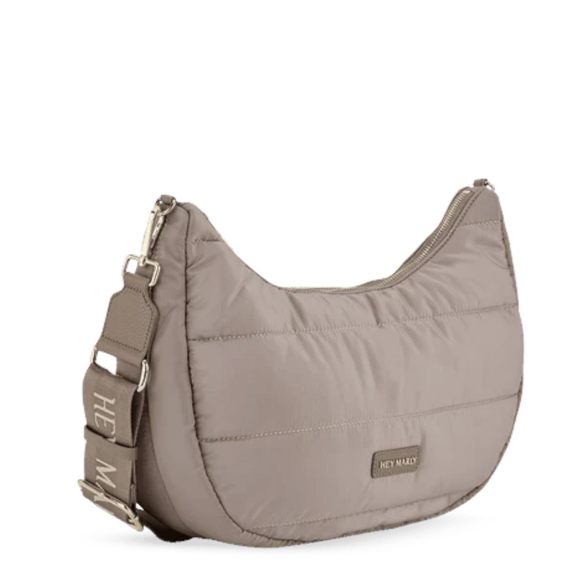 Lieblingstasche Lifetime Buddy M hobo bag in taupe quilted nylon with branded adjustable shoulder strap