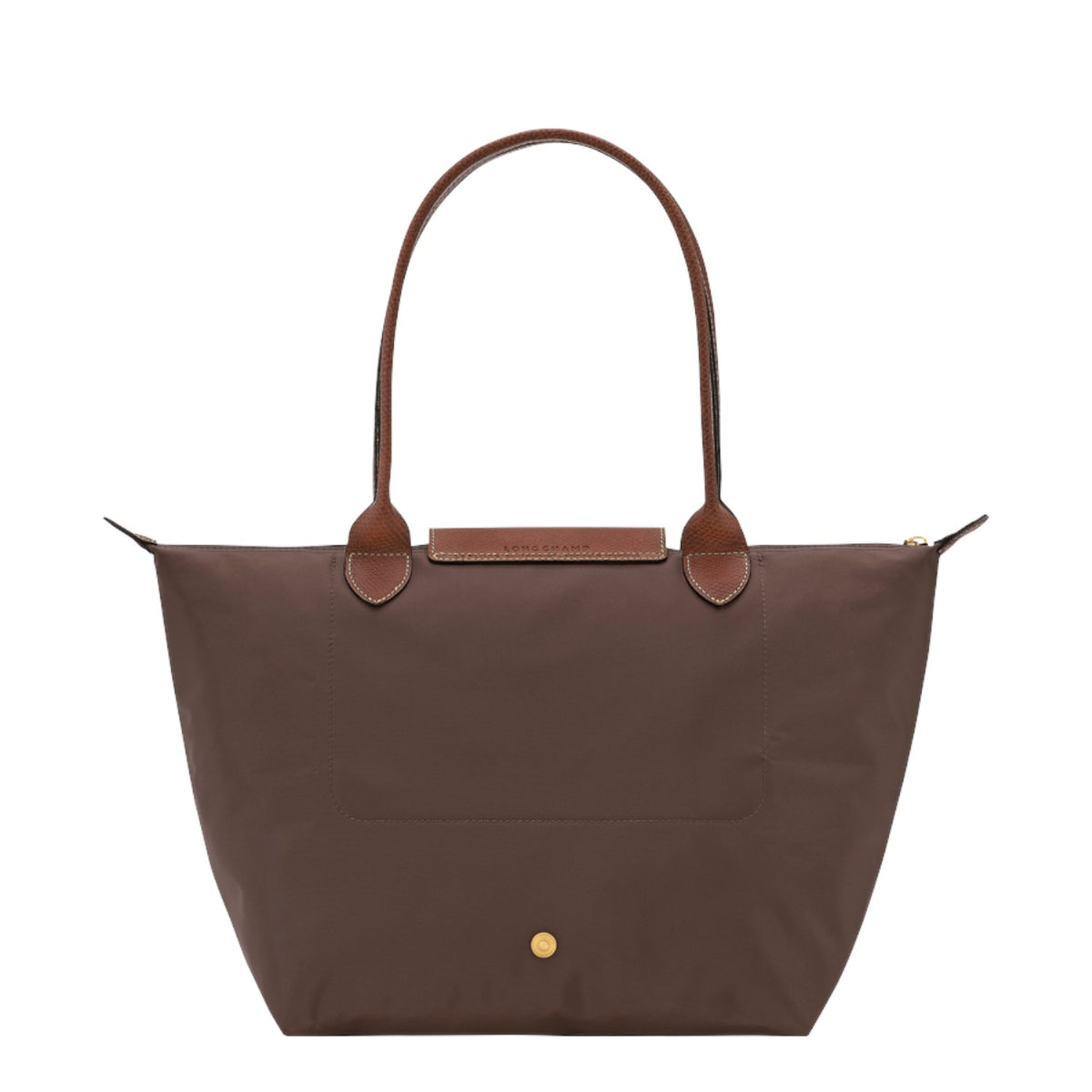 Lieblingstasche Longchamp Le Pliage medium shoulder bag in brown nylon with leather handles and gold snap button