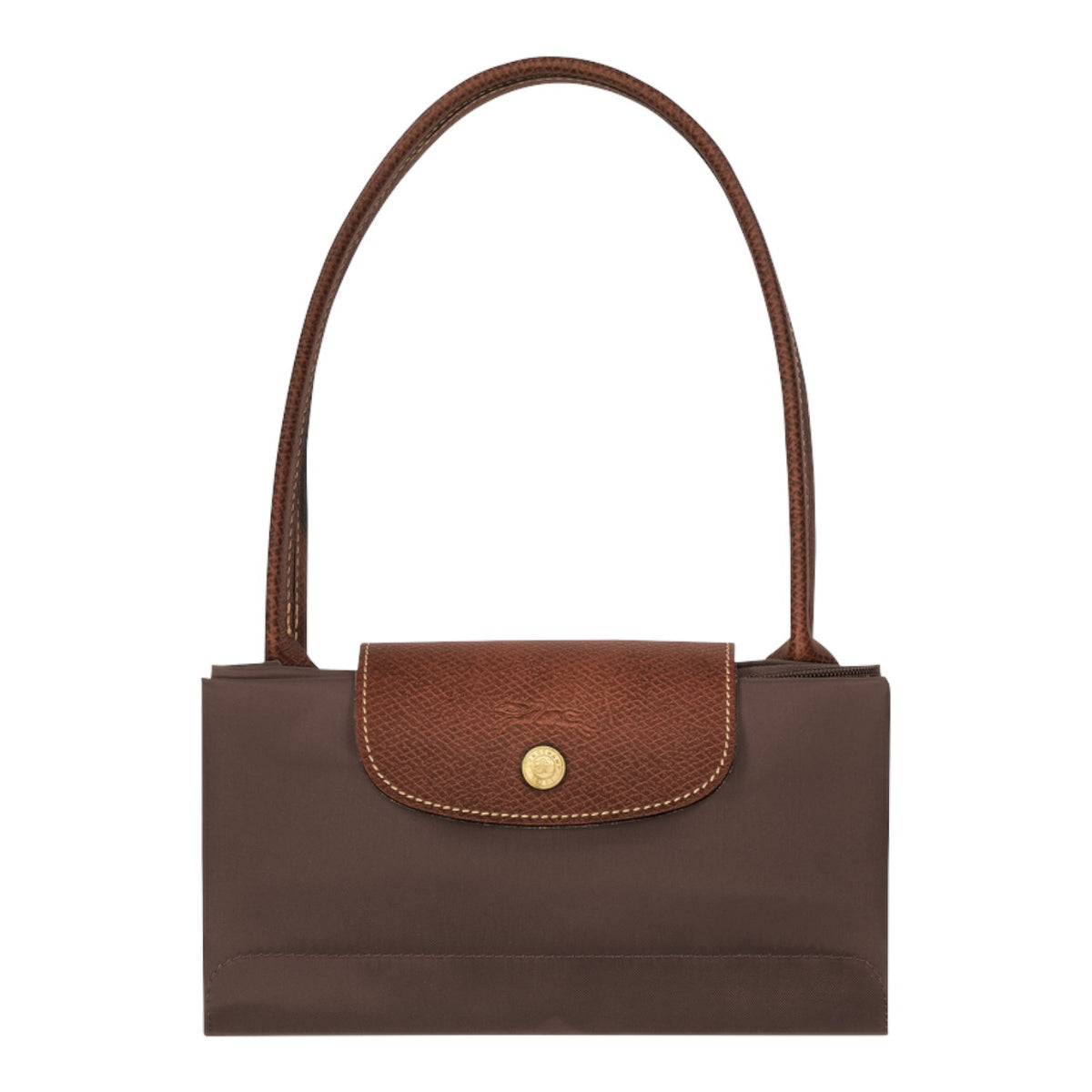 Lieblingstasche Longchamp Le Pliage large brown shoulder bag with leather flap and gold snap button closure