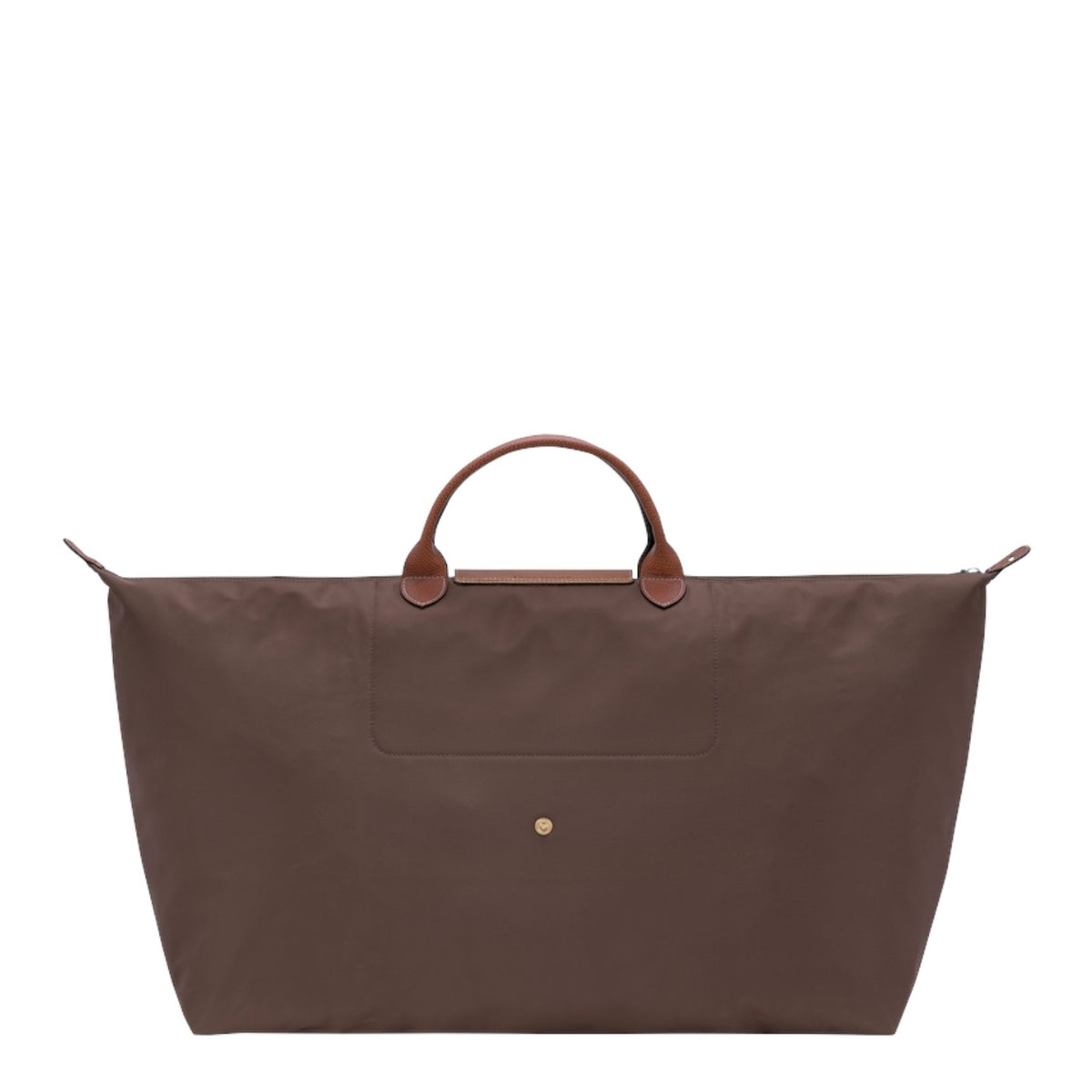 Lieblingstasche Longchamp Le Pliage XL travel bag in brown nylon with tan leather handles and gold snap button
