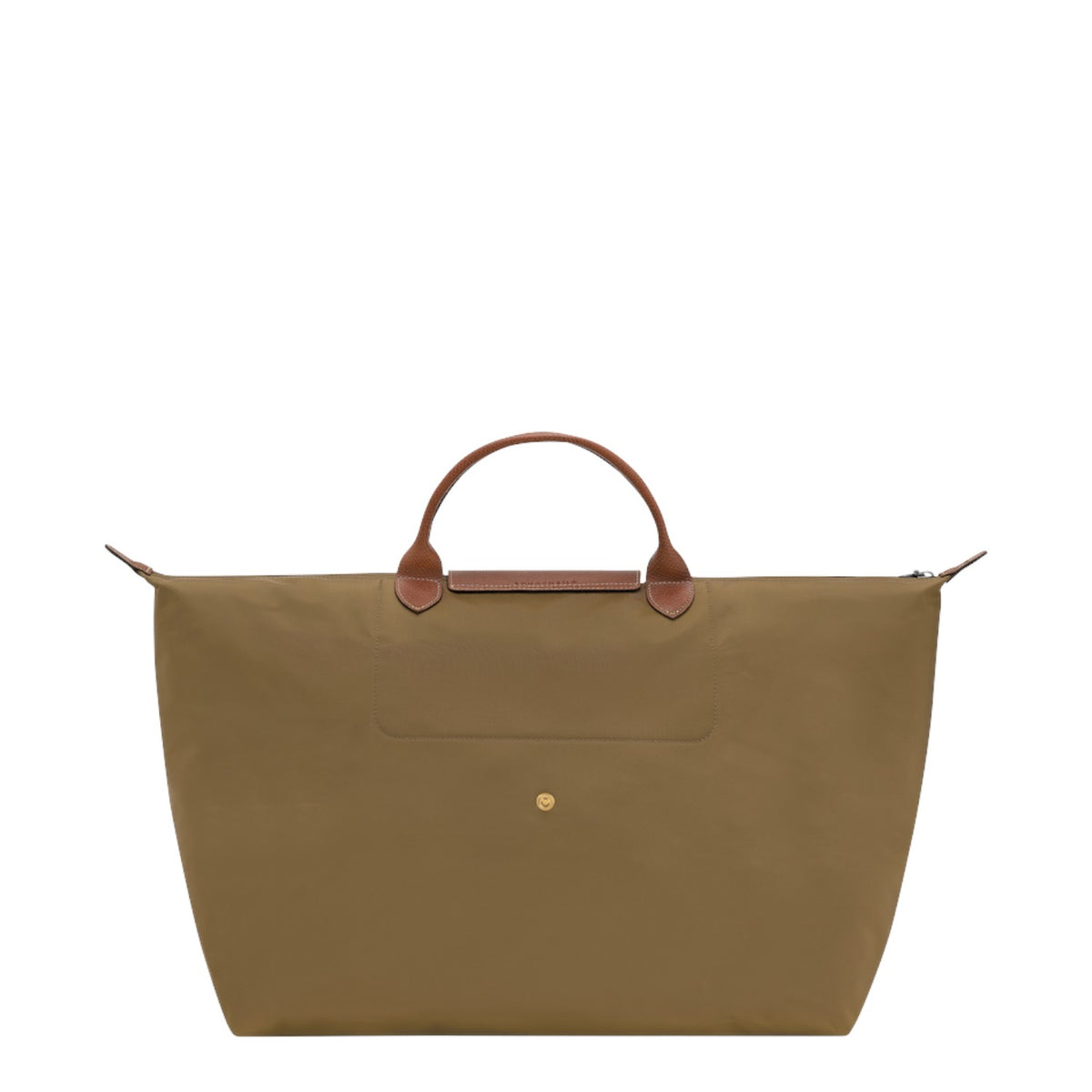 Lieblingstasche Longchamp Le Pliage large travel bag in khaki nylon with brown leather handles and gold snap button