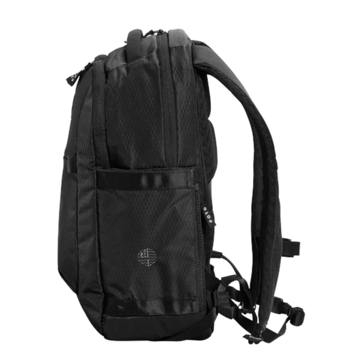 Lieblingstasche eoto Midi20 black city backpack with side view, featuring water-repellent fabric and laptop compartment
