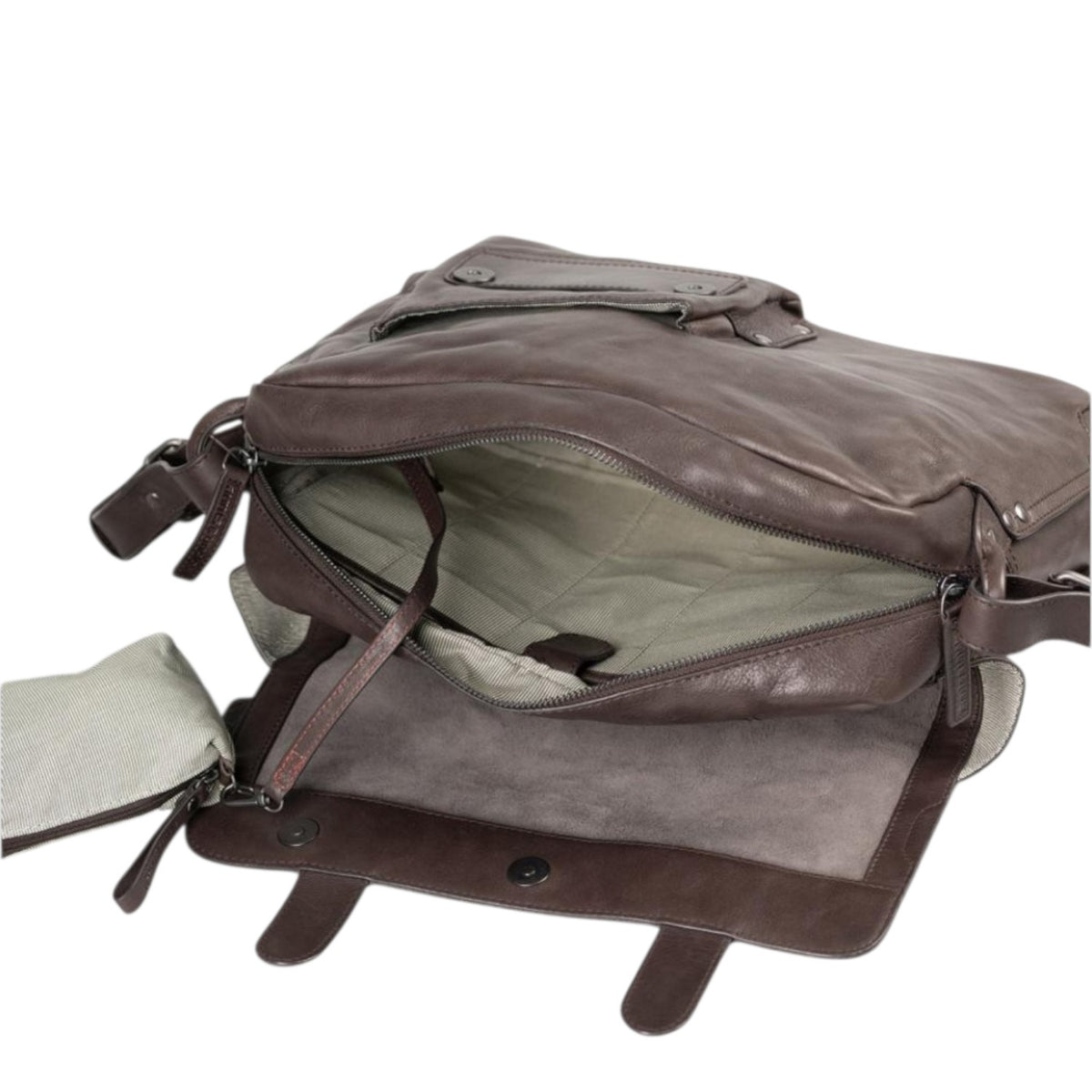 Lieblingstasche Miss Applepie dark brown leather messenger bag with open main compartment and fabric lining