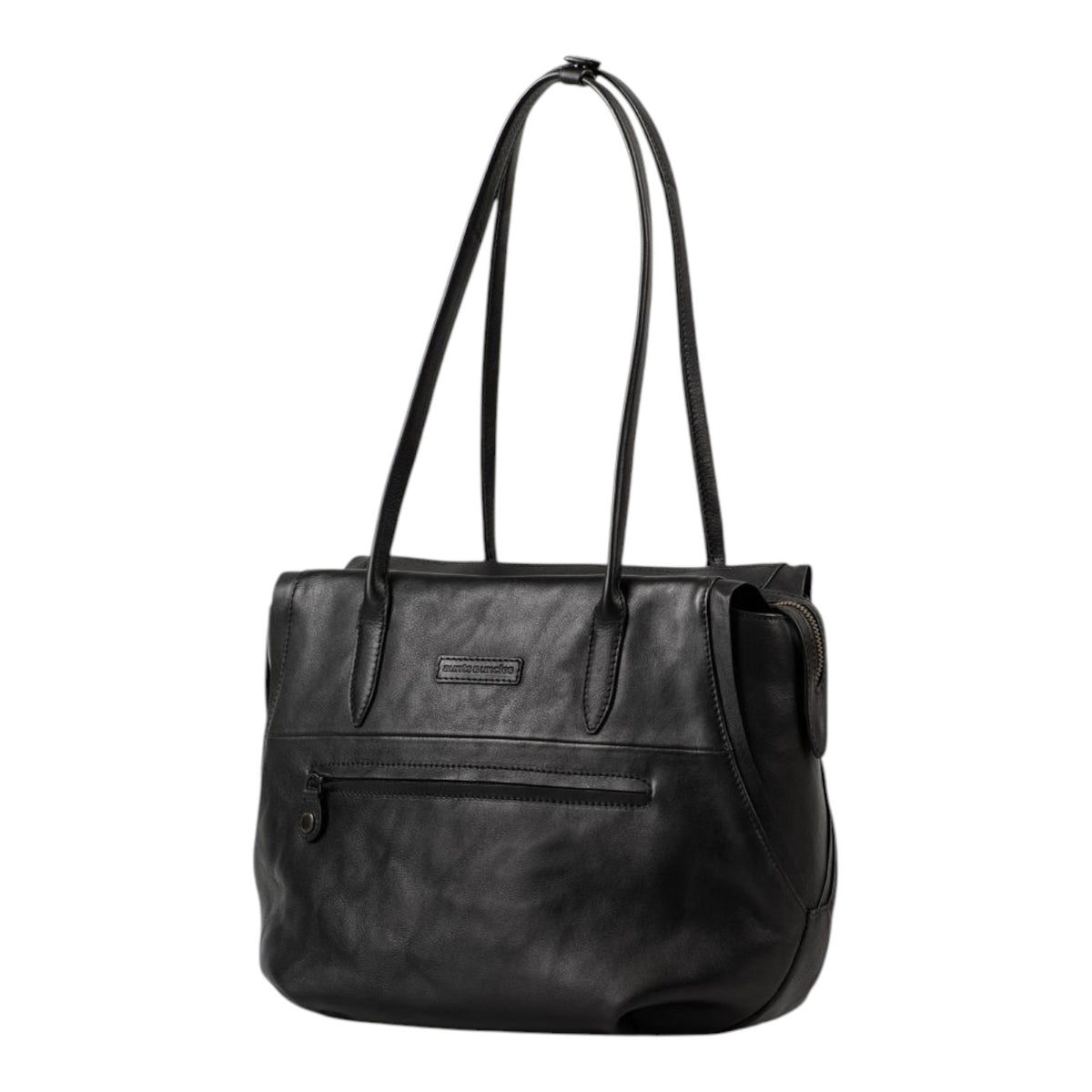 Lieblingstasche Mrs. Florentine black leather shoulder bag with a front zip pocket and slim carry handles
