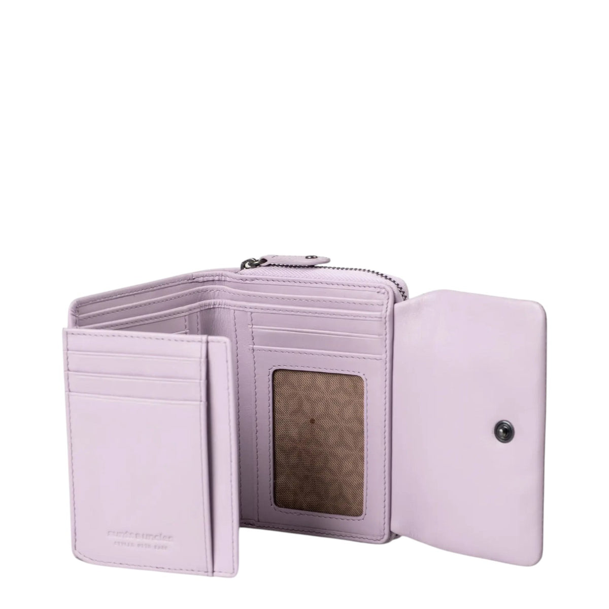 Lieblingstasche Myrtle light purple leather wallet with multiple card slots and an ID window, open view