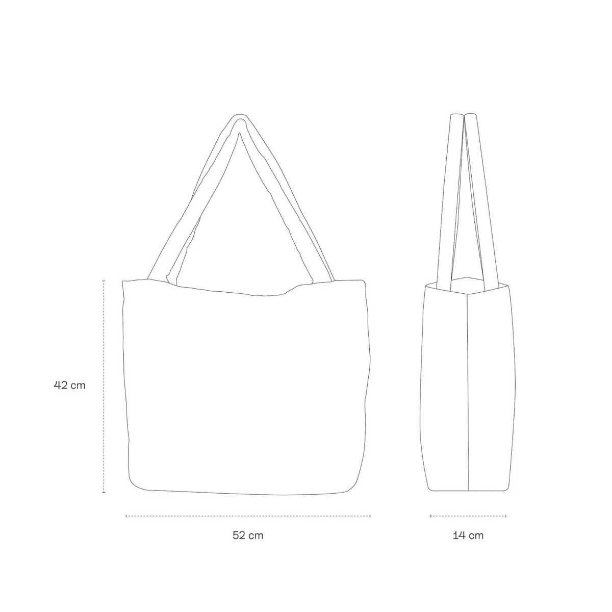 Lieblingstasche Norva 2in1 shopper bag technical line drawing showing front and side dimensions in centimeters