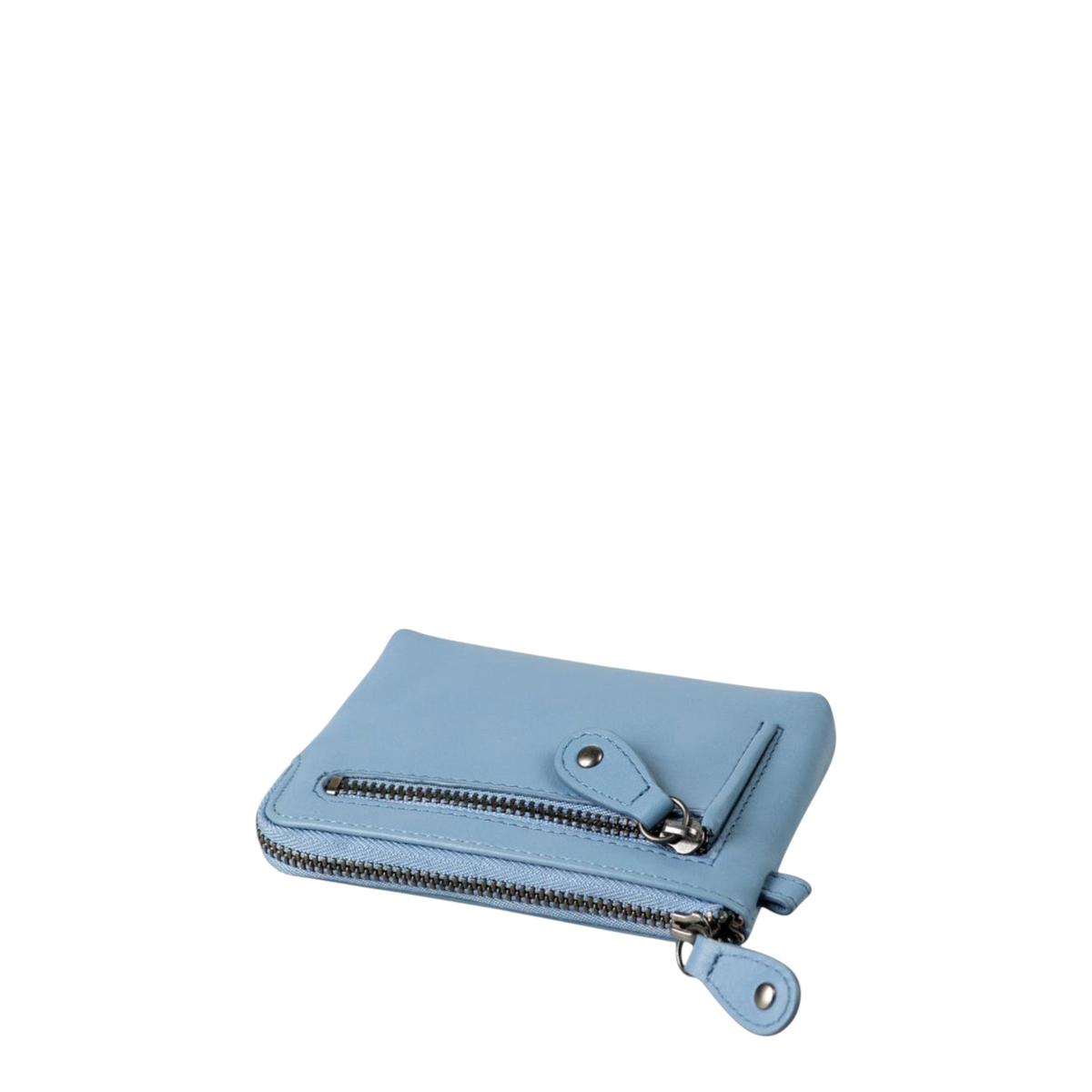 Lieblingstasche Physalis light blue leather coin purse with a zippered front pocket and metal hardware