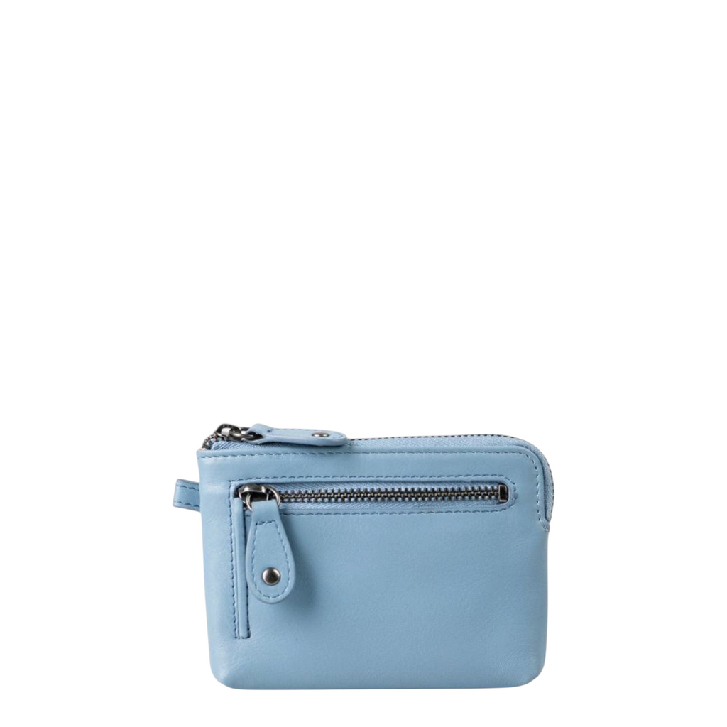 Lieblingstasche Physalis light blue leather coin purse with front zipper pocket