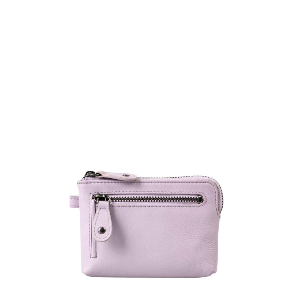 Lieblingstasche Physalis light purple leather coin purse with a front zippered pocket and silver hardware