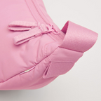 Close-up of the Lieblingstasche Cloud Moon Bag Small in pink, showing the zipper detail and fabric strap.