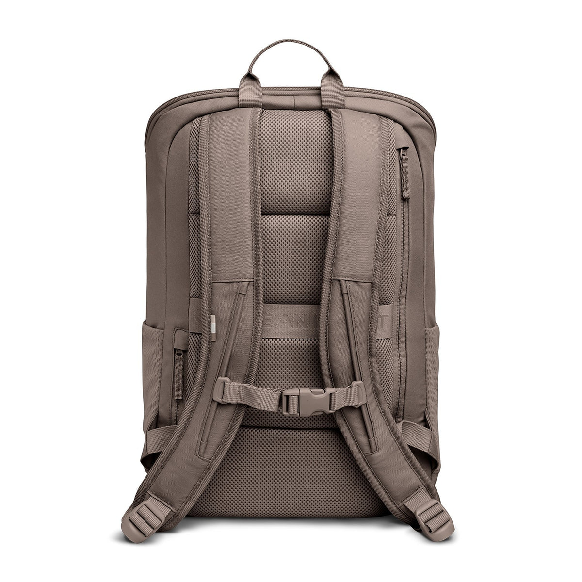 Lieblingstasche Pro Pack taupe backpack with padded straps and mesh back panel.