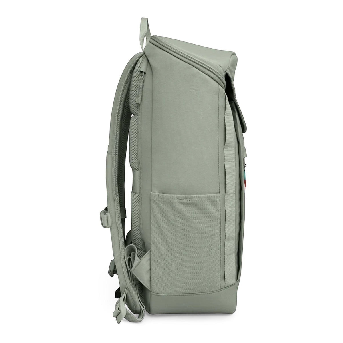 Lieblingstasche Pro Pack sage green laptop backpack with side mesh pocket and ergonomic straps, side view