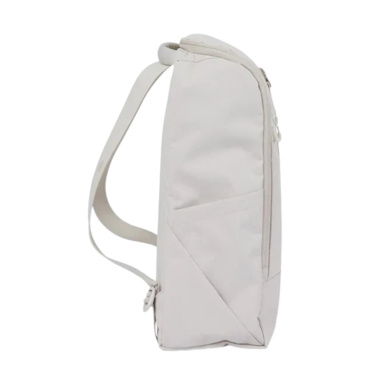 Lieblingstasche Purik backpack in light grey with a minimalist design and side pocket, side view
