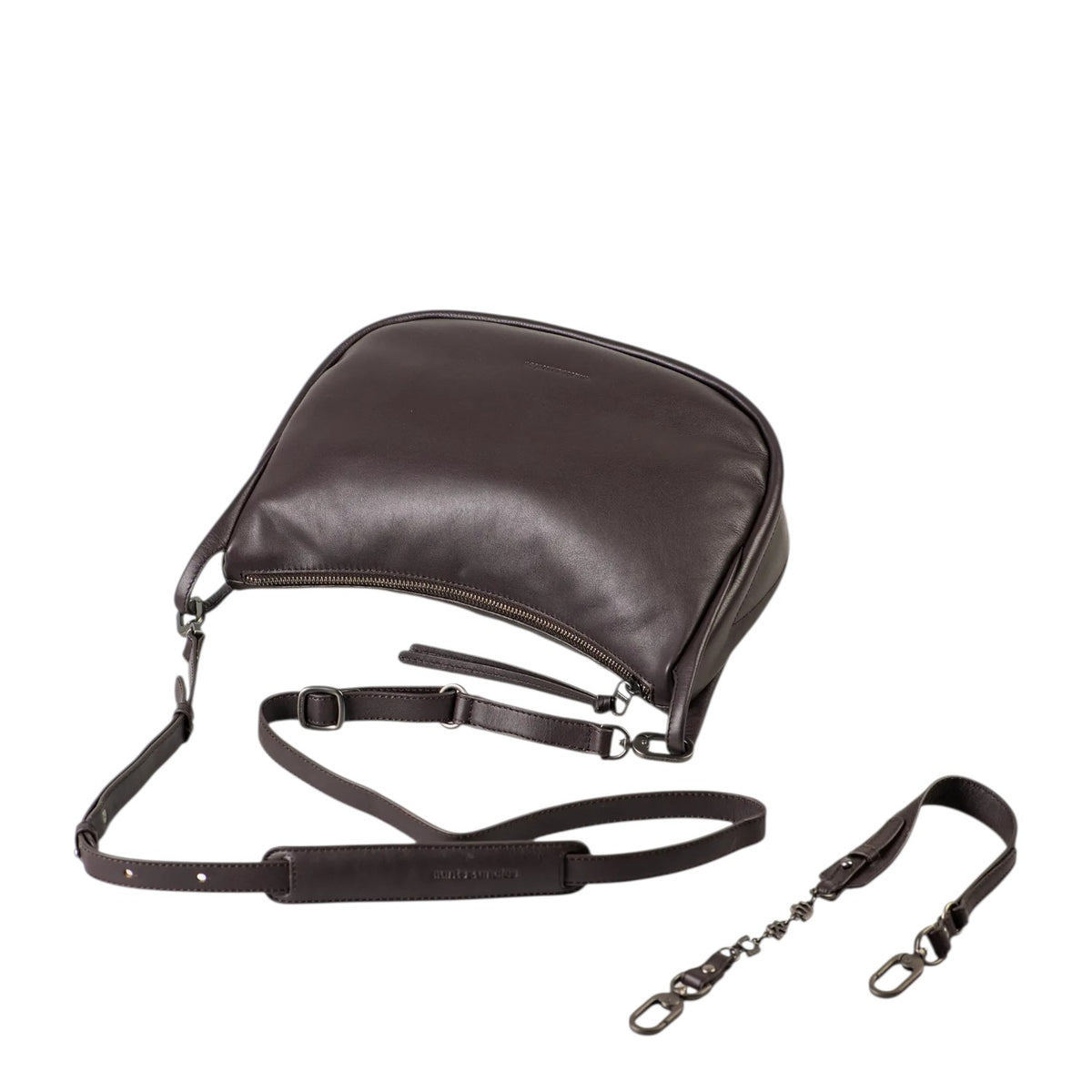 Lieblingstasche Raven dark brown leather crossbody bag with an adjustable strap and detachable chain detail