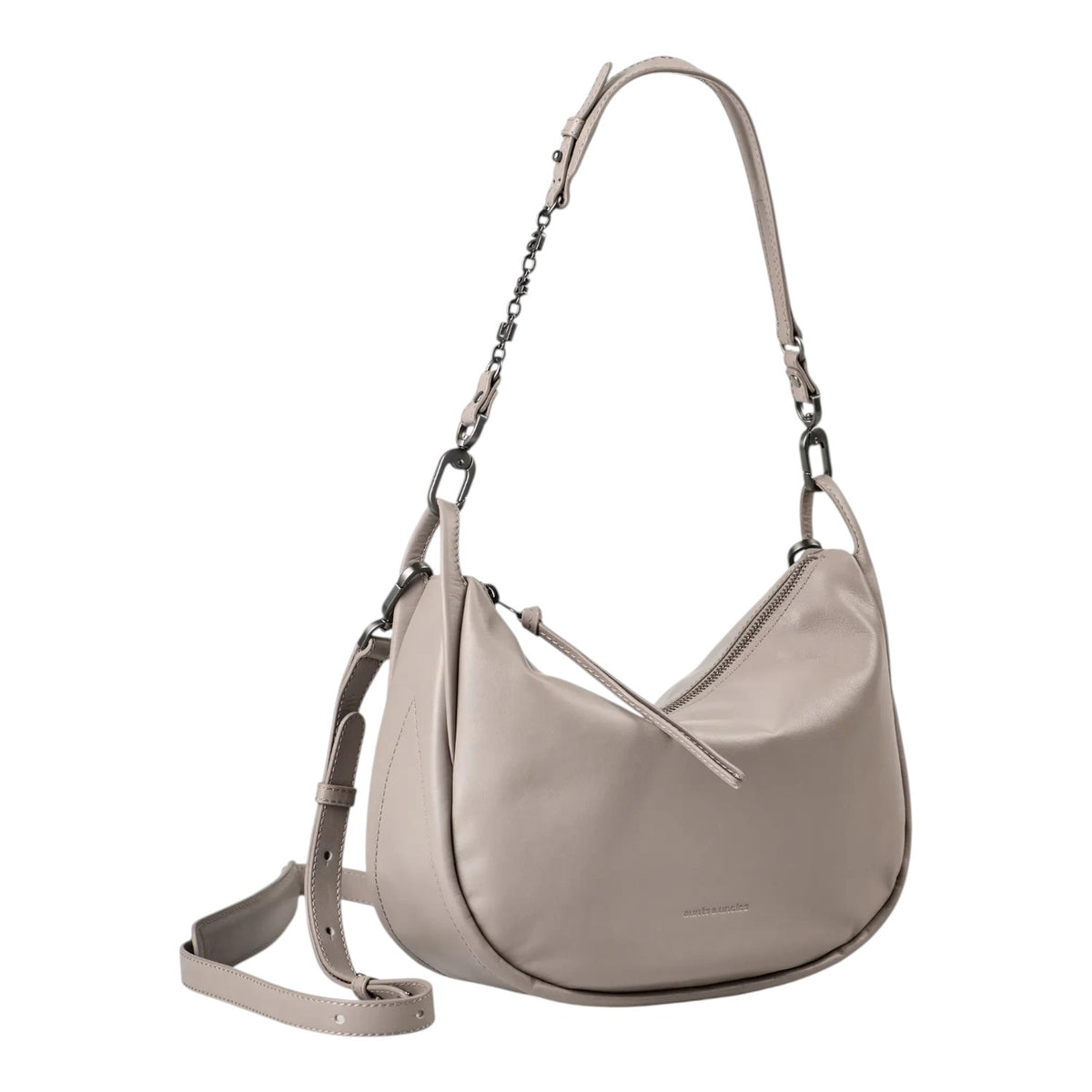Lieblingstasche Raven taupe leather hobo bag with a decorative chain strap and adjustable shoulder strap