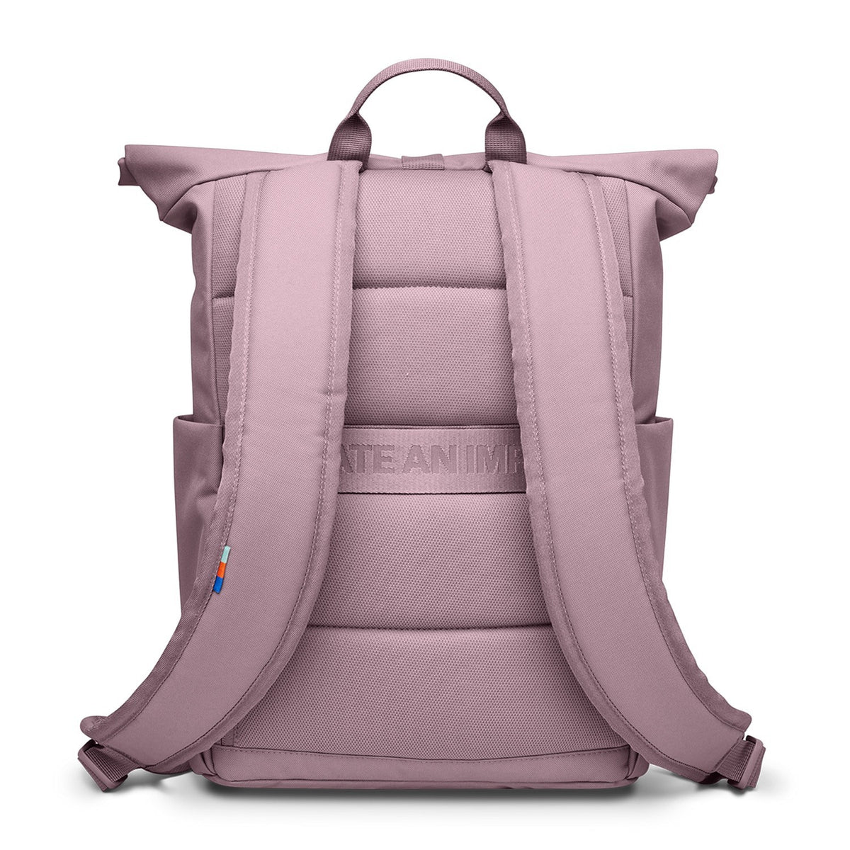 Lieblingstasche Rolltop Easy Small backpack in dusty rose pink, with padded straps and subtle embossed logo.