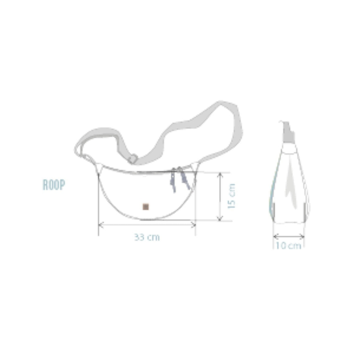 Lieblingstasche Roop white crescent crossbody bag with dimensions 33cm by 15cm by 10cm shown in technical drawing