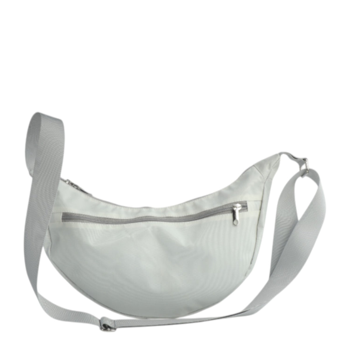 Lieblingstasche Roop moonbag made of water-repellent white sailcloth with an adjustable strap and zipper closure.